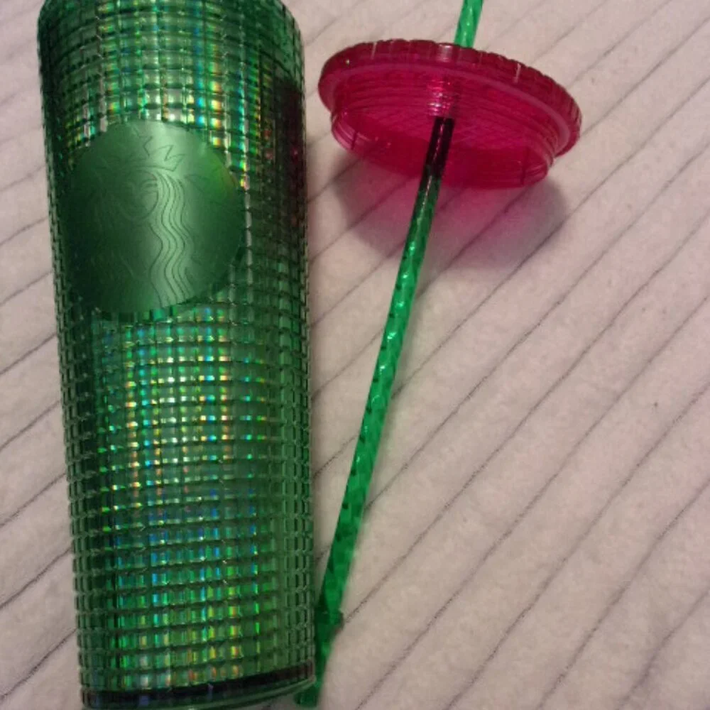 Starbucks Spring 2023 Watermelon Grid Green w/Green Straw and Pink Lid 24 oz Tum